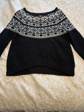 American Eagle Outfitters Black Crewneck Sweater with White Fair Isle Yoke